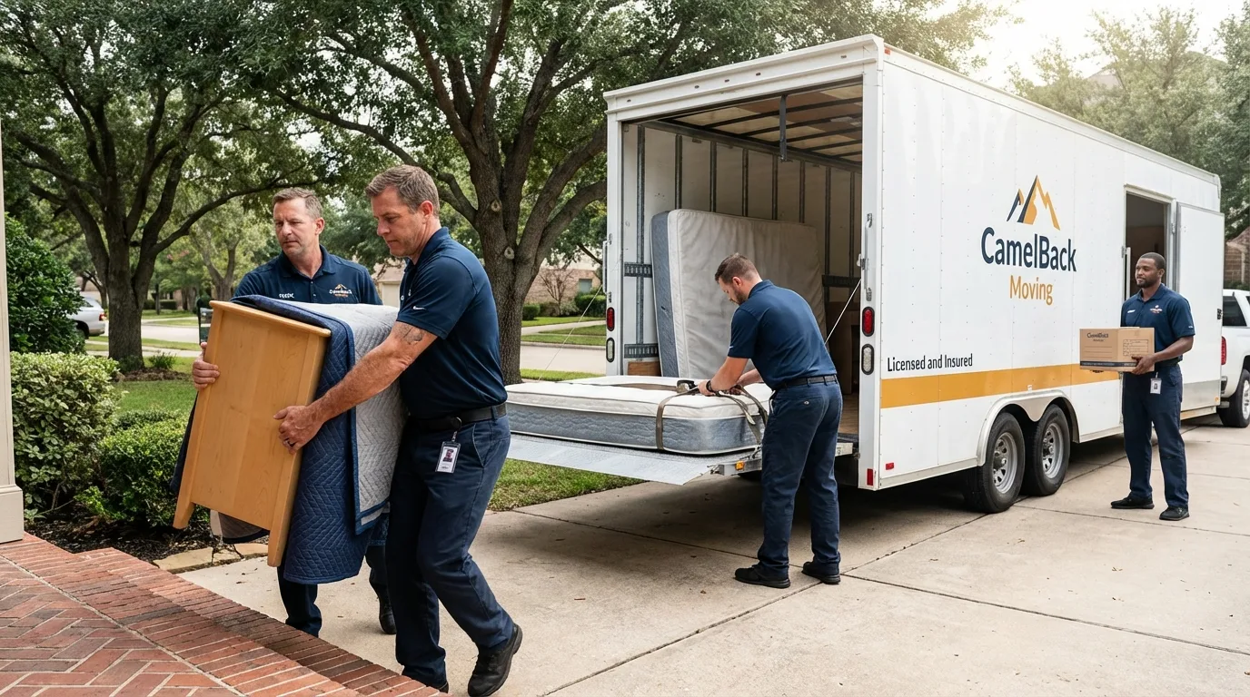 Crew loading residential truck for cross-state move from Maumelle, AR